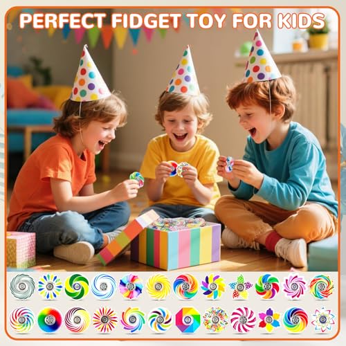 SCIONE 24-Pack Mini Fidget Spinner Toys - Rainbow Party Favors for Kids, Goodie Bag Stuffers, Classroom Prizes