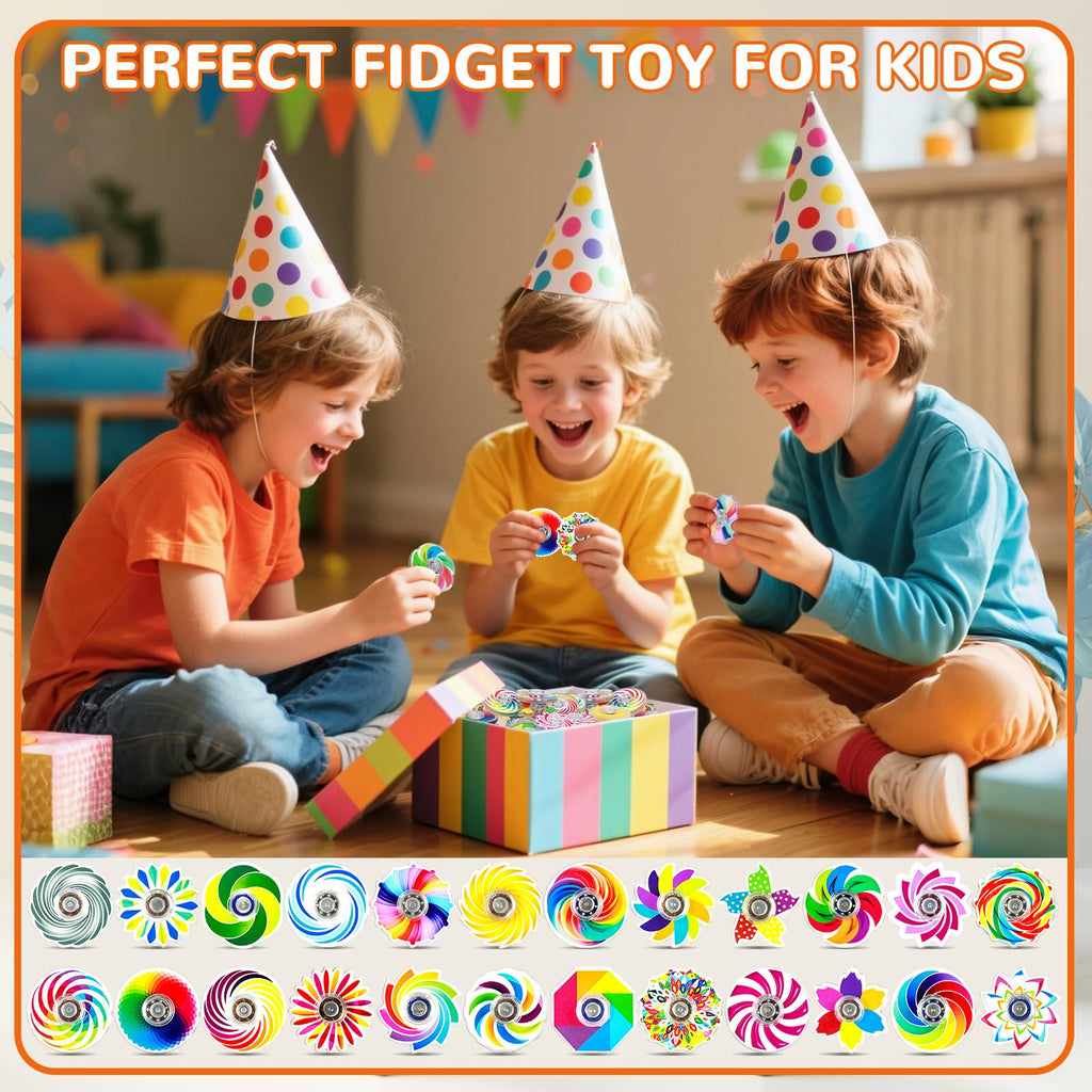 SCIONE 24-Pack Mini Fidget Spinner Toys - Rainbow Party Favors for Kids, Goodie Bag Stuffers, Classroom Prizes