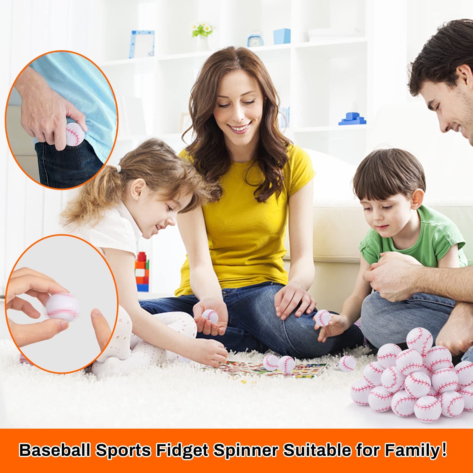 SCIONE 36 Pack Baseball Fidget Spinners – Mini Bulk Party Favors for Kids, Stress Relief Toys