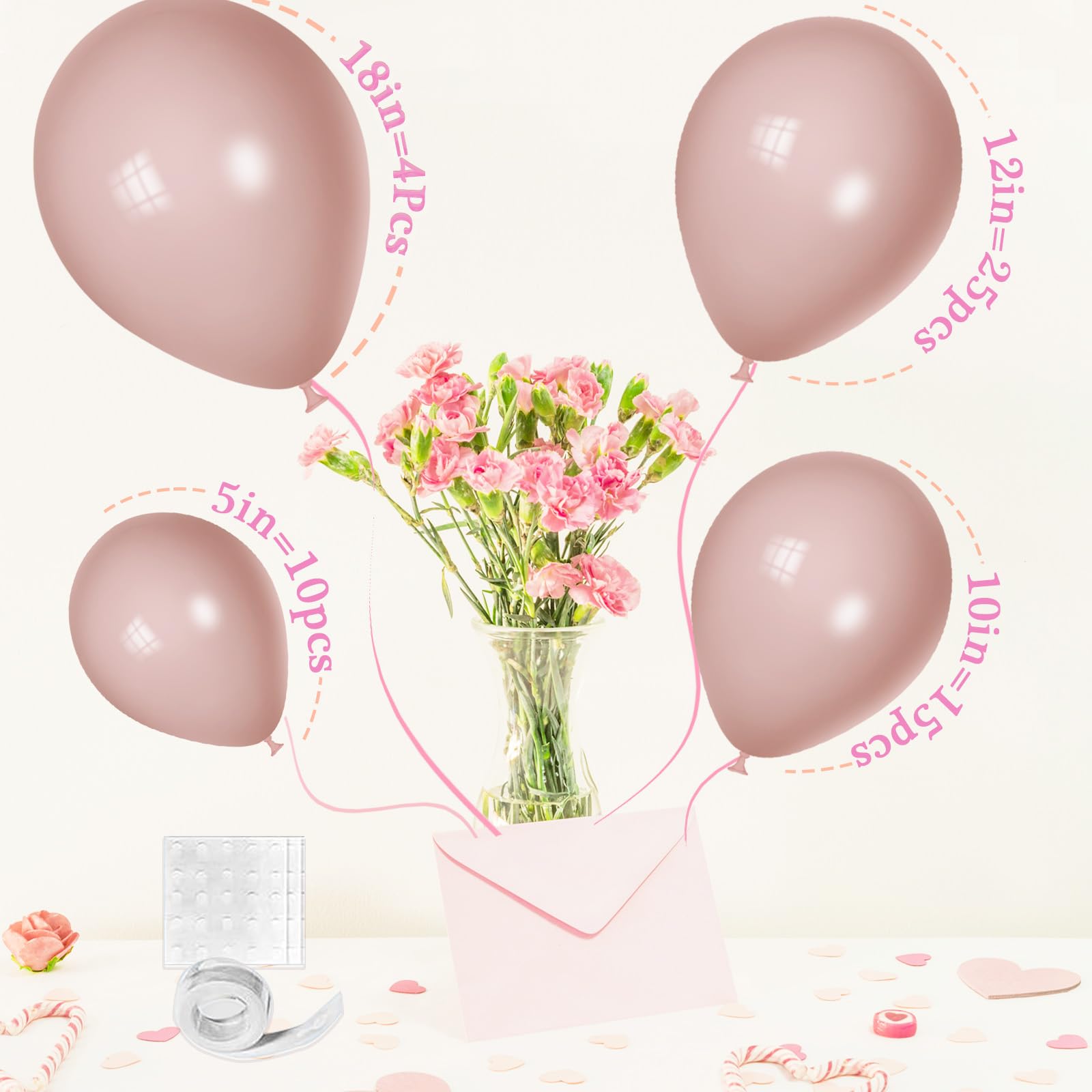 SCMDOTI Dusty Pink Balloons 54 Pack – 18,12,10,5 Inch Pastel Pink Balloons for Party Garland Arch Decorations