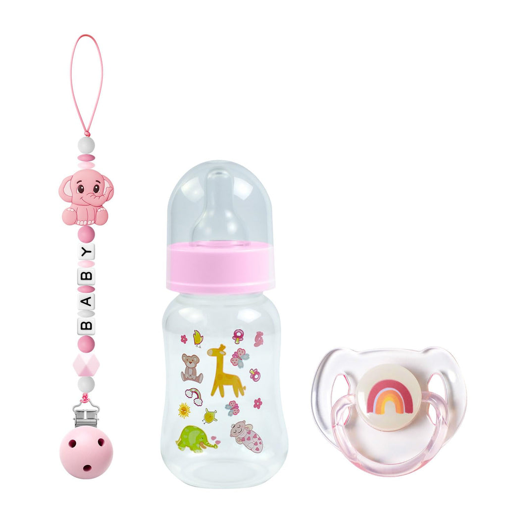 SCOM 3-Piece Reborn Baby Doll Accessories Set - Pink Magnetic Pacifier, Bottle & Silicone Clip for 14-22 Inch Dolls