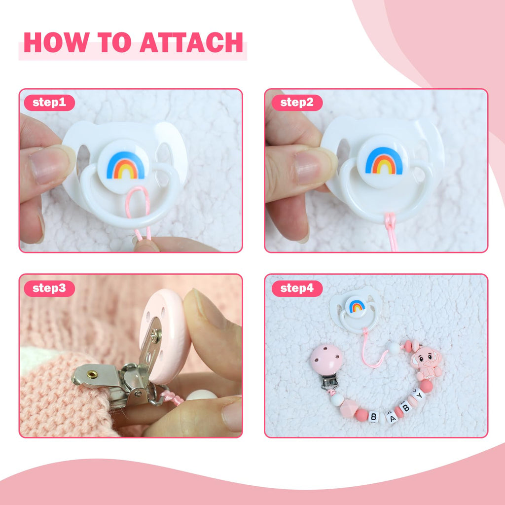SCOM Reborn Doll Accessories Set – Rainbow Magnetic Pacifier, Baby Bottle & Silicone Clip for 14-22 Inch Dolls, Pink Style, 3 Pieces