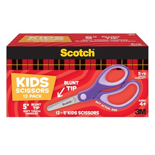Scotch Purple Blunt Tip Scissors 12-Pack for Kids Ages 4+ | Soft Grip Classroom Pack