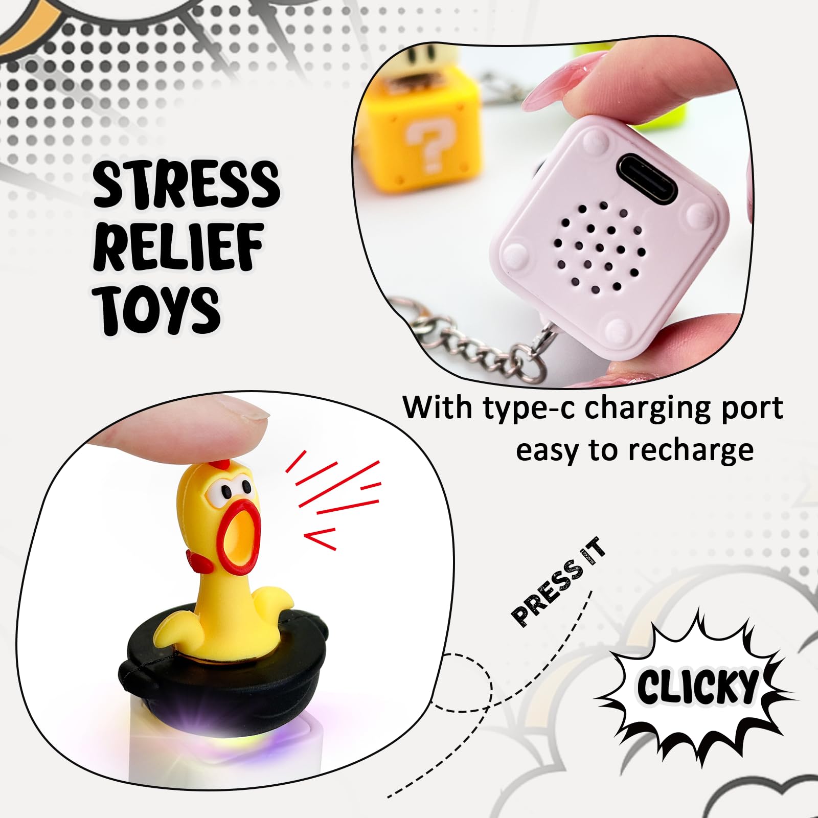 Screaming Chicken Keyboard Fidget Toy with LED Lights and Sound – Stress Relief Keychain