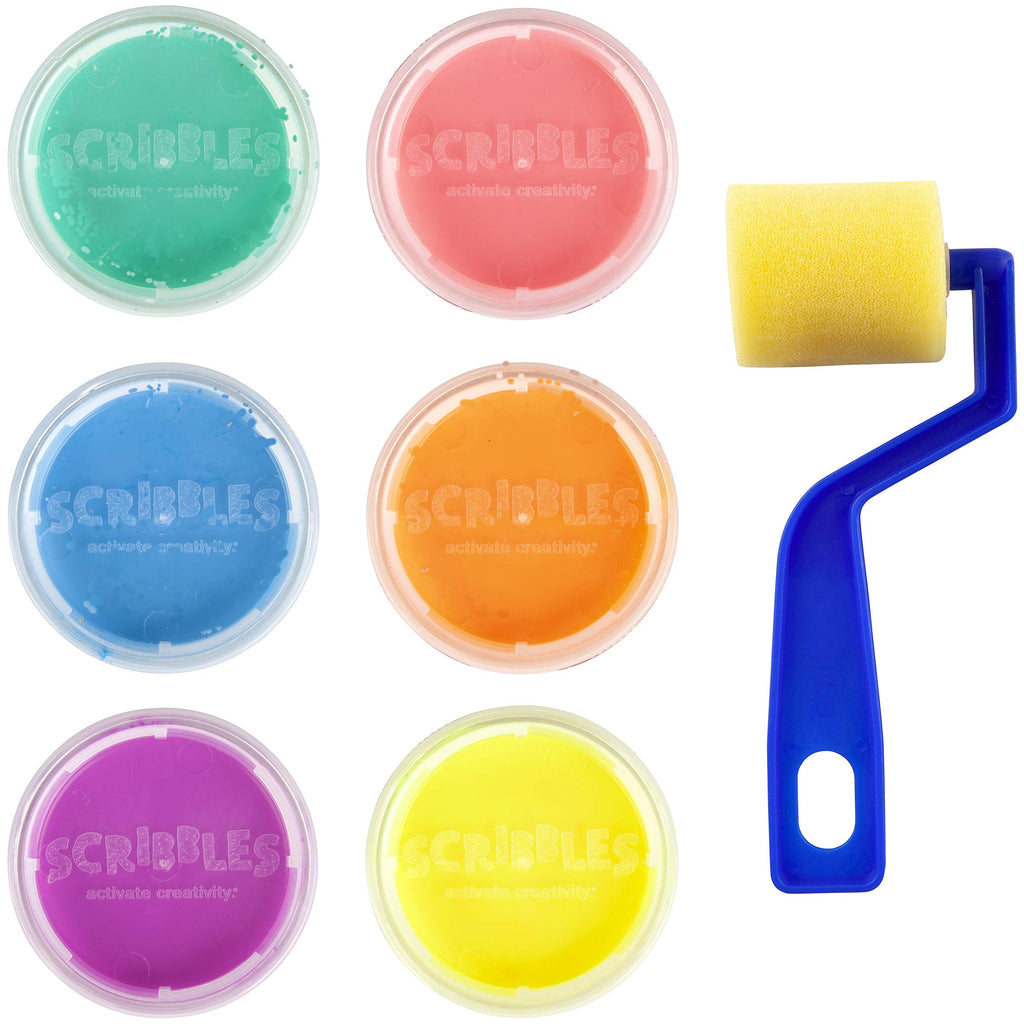 Scribbles Neon Finger Paint & Roller Kit – 6 Permanent Fabric Paints, Washes Off Skin, Non-Toxic