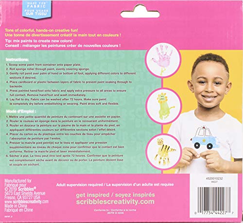 Scribbles Neon Finger Paint & Roller Kit – 6 Permanent Fabric Paints, Washes Off Skin, Non-Toxic