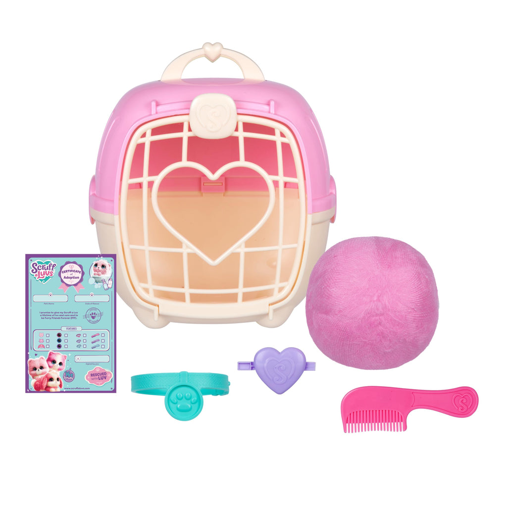 ScruffaLuvs Pink Surprise Pet – Wash to Reveal Mystery Plush Toy with Carrier