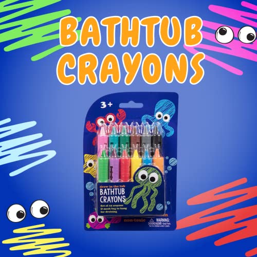 SCS Direct Bath Crayons - 12 Non-Toxic Tub Crayons with Mesh Storage Bag, Washable Art for Toddlers