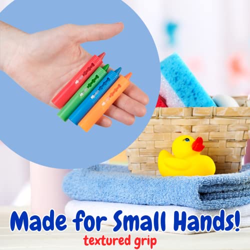 SCS Direct Bath Crayons - 12 Non-Toxic Tub Crayons with Mesh Storage Bag, Washable Art for Toddlers