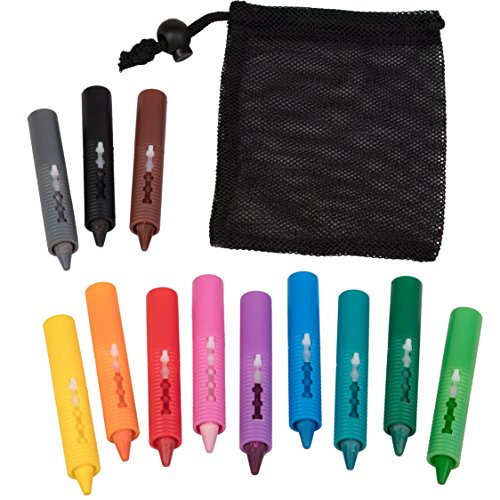 SCS Direct Bath Crayons - 12 Non-Toxic Tub Crayons with Mesh Storage Bag, Washable Art for Toddlers