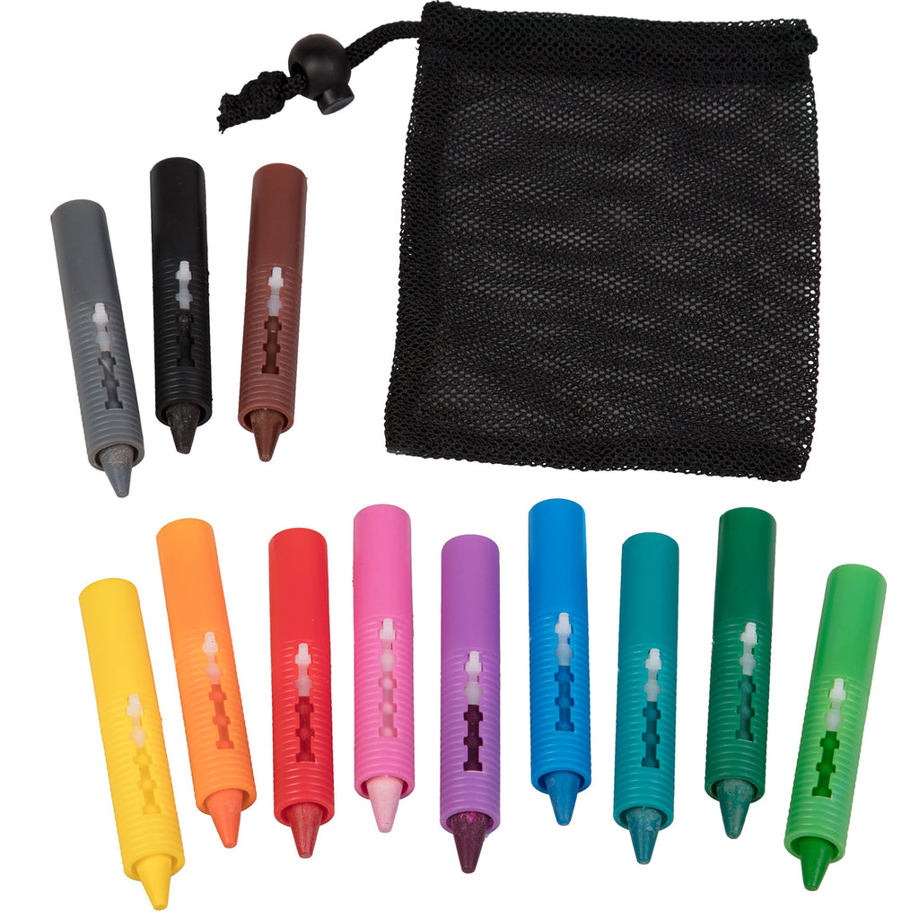 SCS Direct Bath Crayons - 12 Non-Toxic Tub Crayons with Mesh Storage Bag, Washable Art for Toddlers