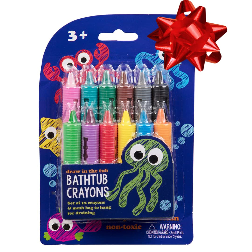 SCS Direct Bath Crayons - 12 Non-Toxic Tub Crayons with Mesh Storage Bag, Washable Art for Toddlers