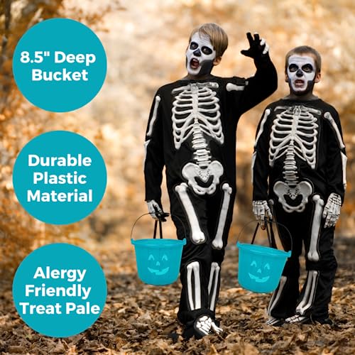 SCS Direct Official Teal Pumpkin Project Trick or Treat Bucket – 8.5 in Plastic Pail with Lid and Handle for Allergy-Friendly Non-Candy Treats (1 Pack)