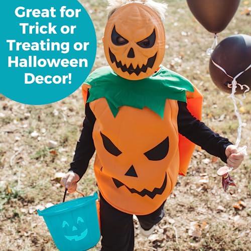 SCS Direct Official Teal Pumpkin Project Trick or Treat Bucket – 8.5 in Plastic Pail with Lid and Handle for Allergy-Friendly Non-Candy Treats (1 Pack)
