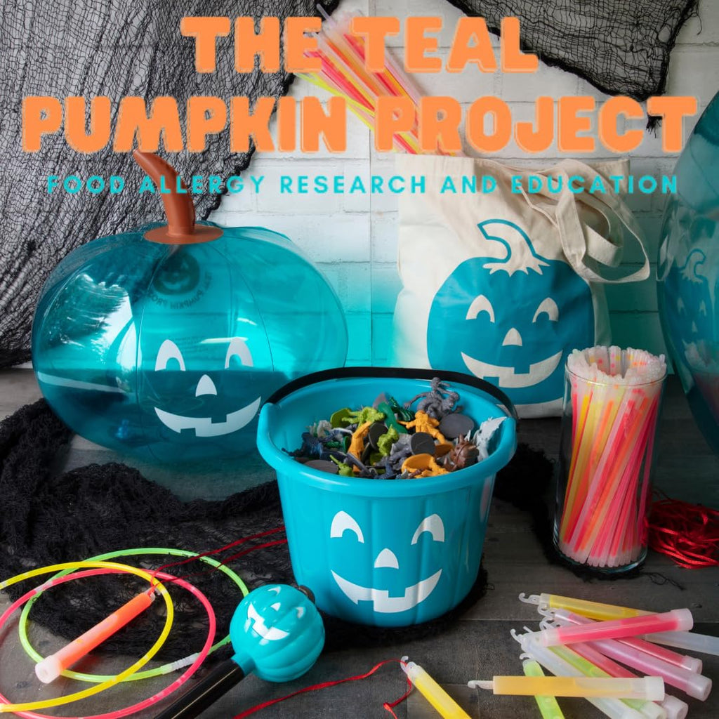 SCS Direct Official Teal Pumpkin Project Trick or Treat Bucket – 8.5 in Plastic Pail with Lid and Handle for Allergy-Friendly Non-Candy Treats (1 Pack)