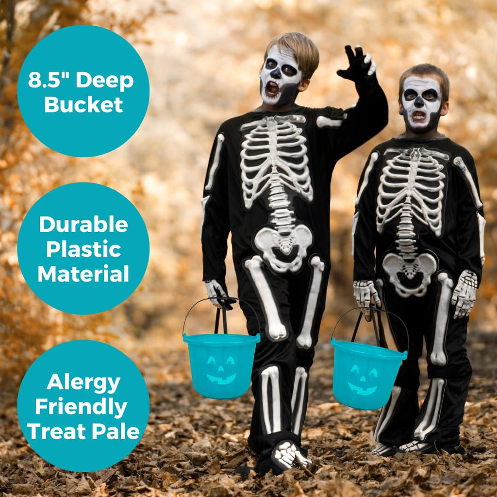 SCS Direct Official Teal Pumpkin Project Trick or Treat Bucket – 8.5 in Plastic Pail with Lid and Handle for Allergy-Friendly Non-Candy Treats (1 Pack)