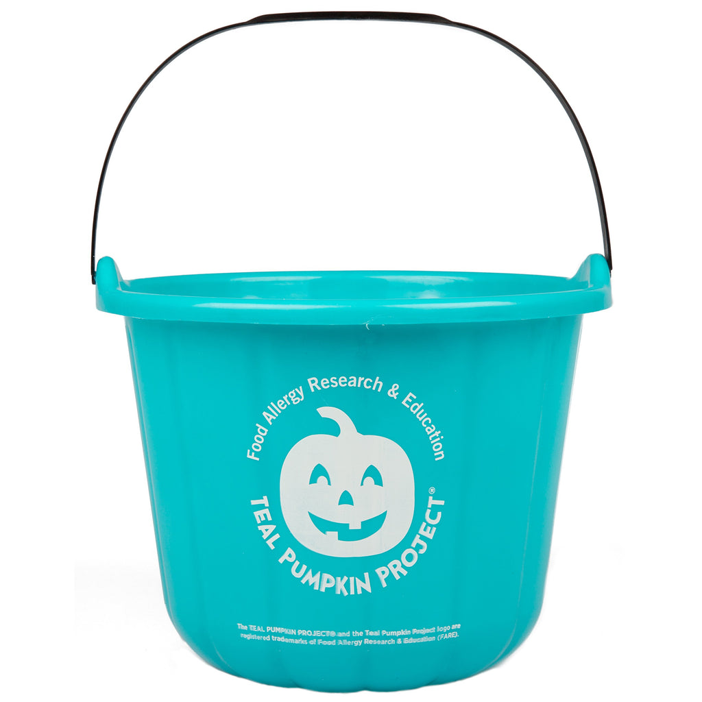 SCS Direct Official Teal Pumpkin Project Trick or Treat Bucket – 8.5 in Plastic Pail with Lid and Handle for Allergy-Friendly Non-Candy Treats (1 Pack)