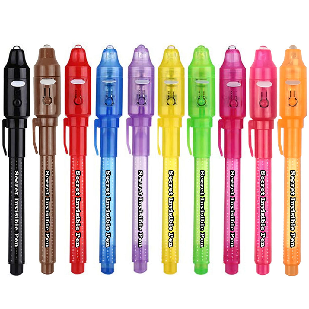 SCStyle 10-Pack Invisible Ink Pens with UV Light for Secret Messages and Spy Games