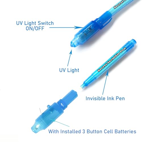 SCStyle 10-Pack Invisible Ink Pens with UV Light for Secret Messages and Spy Games
