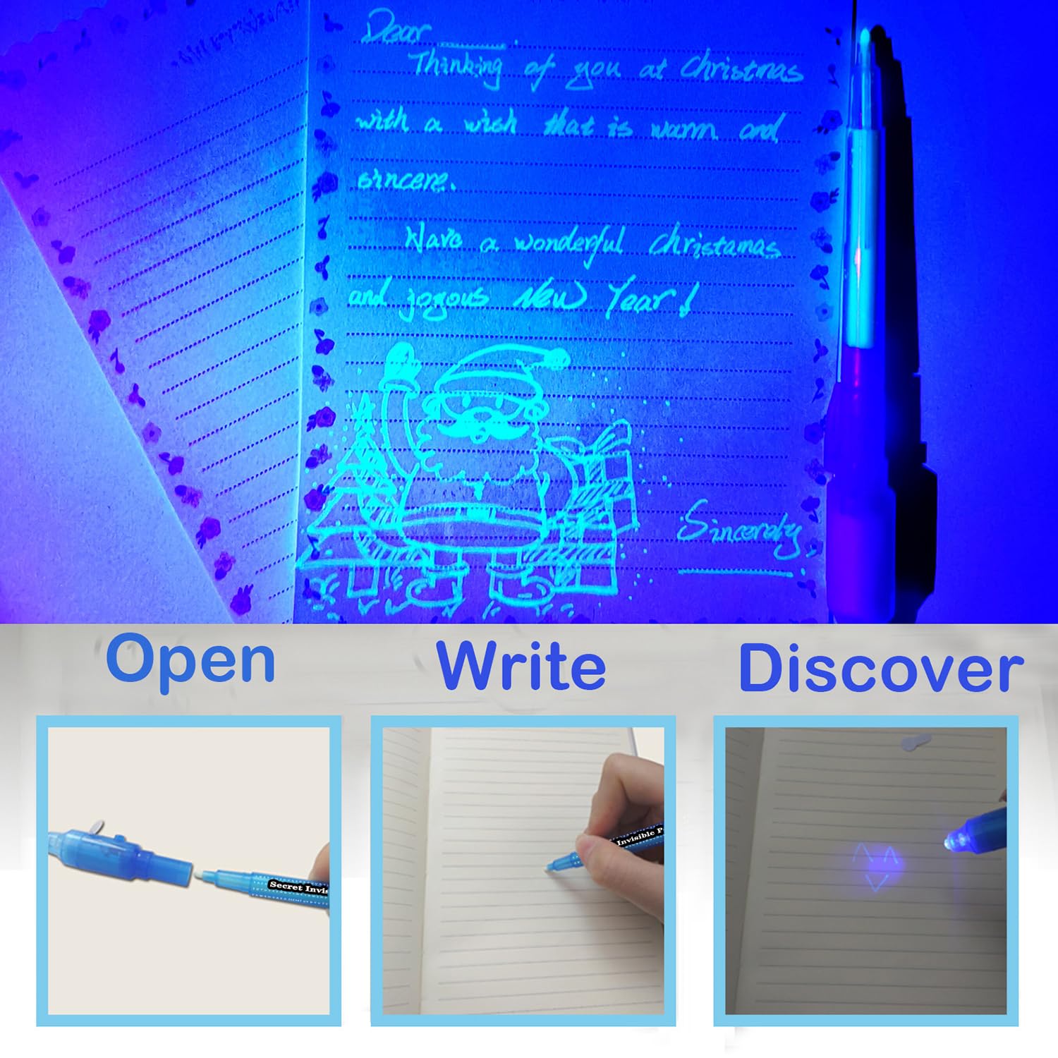 SCStyle 10-Pack Invisible Ink Pens with UV Light for Secret Messages and Spy Games