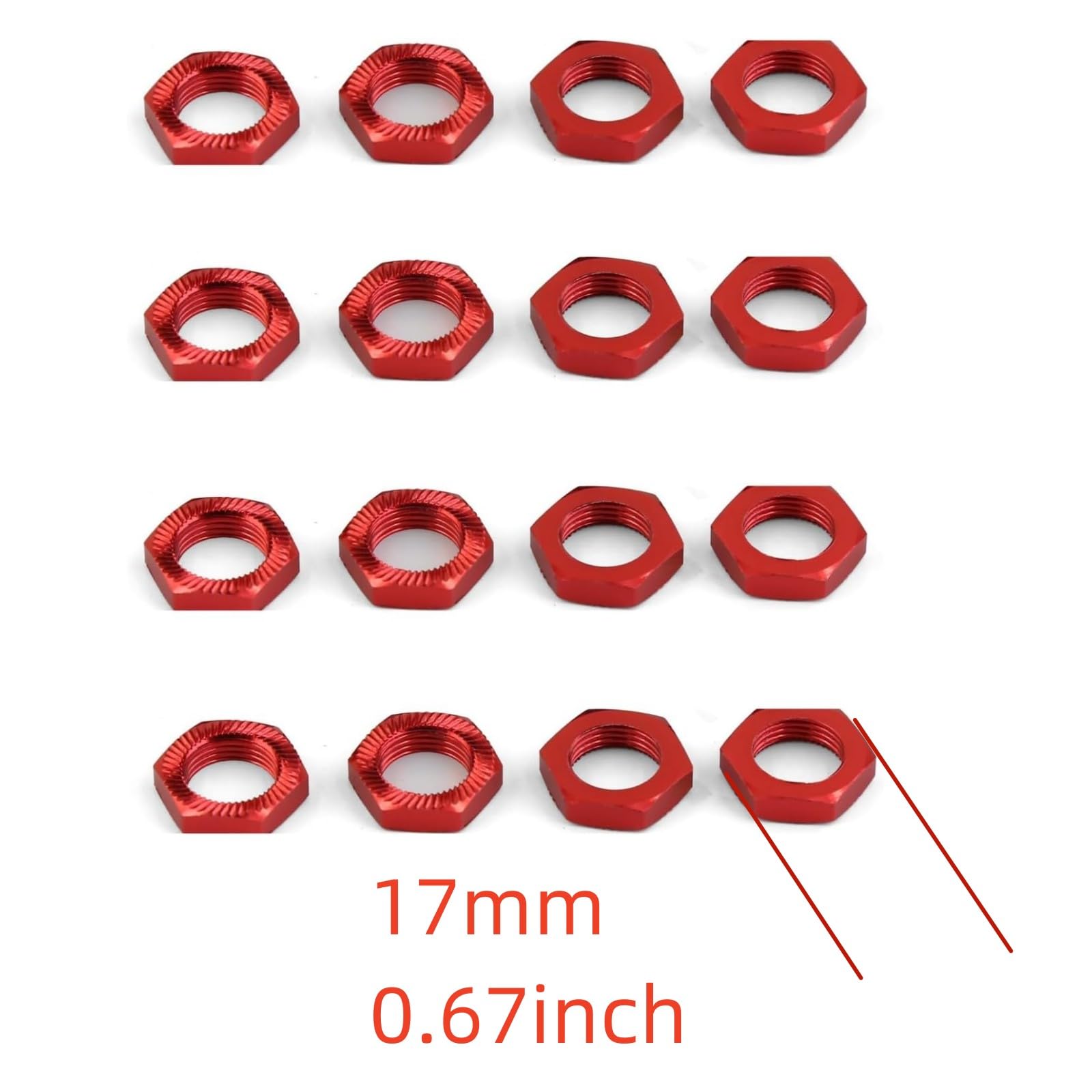 SDSLD 16-Pack 17mm Red Aluminum Wheel Nuts for 1/7 1/8 RC Cars