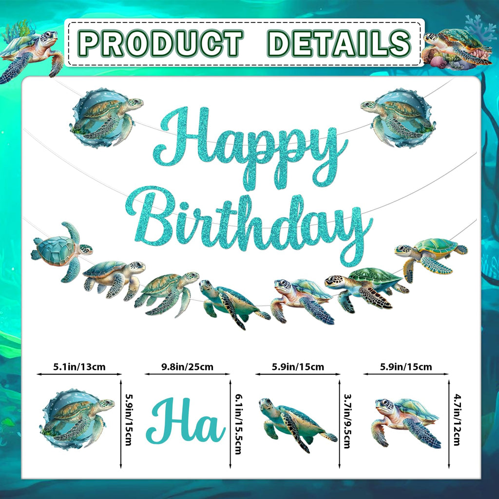 Sea Turtle Birthday Banner with Garland and Swirls – Ocean Themed Party Decorations Set by Yavxzvbw