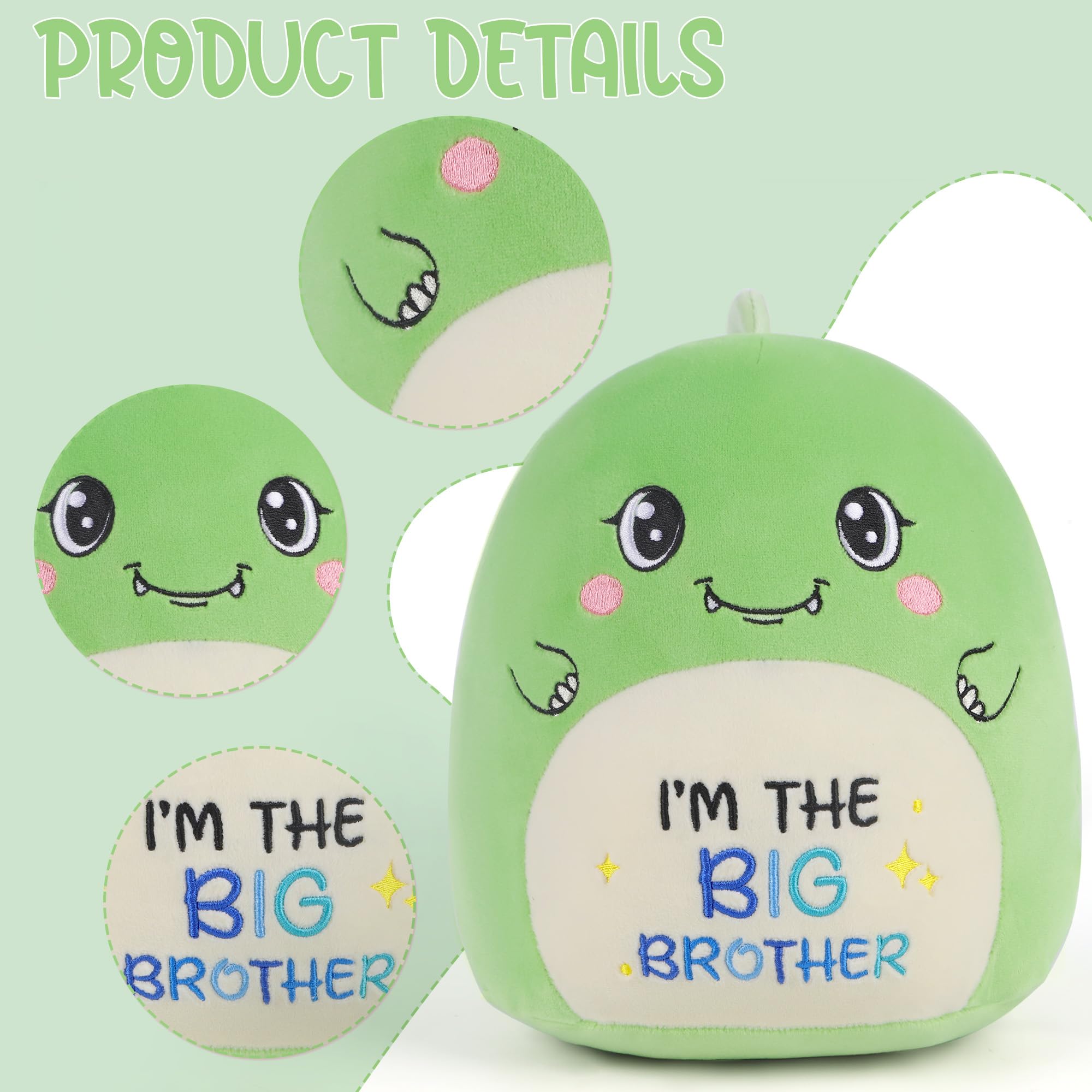 SEAOPOP Big Brother Dinosaur Plush – 8-Inch Green Oval Stuffed Toy for New Sibling Gift