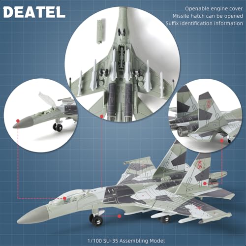 SEBUNAS 1:100 Scale SU-35 Fighter Jet Model Kit - 25 Piece Quick Build Assembly with Display Stand