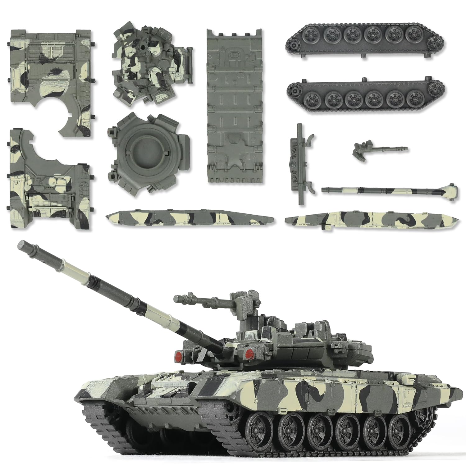 SEBUNAS 1/48 Scale T-90 Main Battle Tank Model Kit - 12 Pieces, Quick Build, Movable Turret, Gift for Adults and Kids
