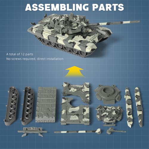 SEBUNAS 1/48 Scale T-90 Main Battle Tank Model Kit - 12 Pieces, Quick Build, Movable Turret, Gift for Adults and Kids