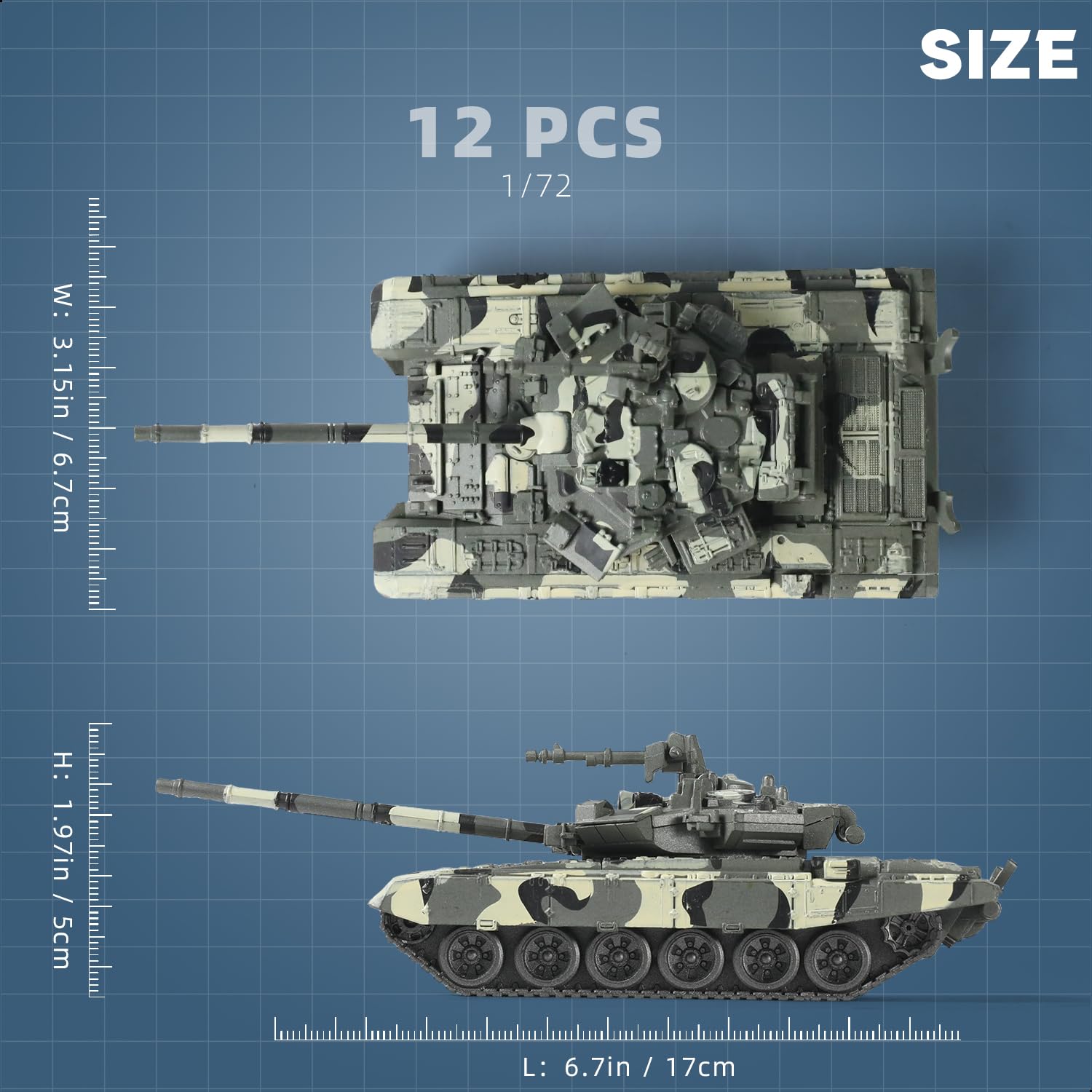 SEBUNAS 1/48 Scale T-90 Main Battle Tank Model Kit - 12 Pieces, Quick Build, Movable Turret, Gift for Adults and Kids