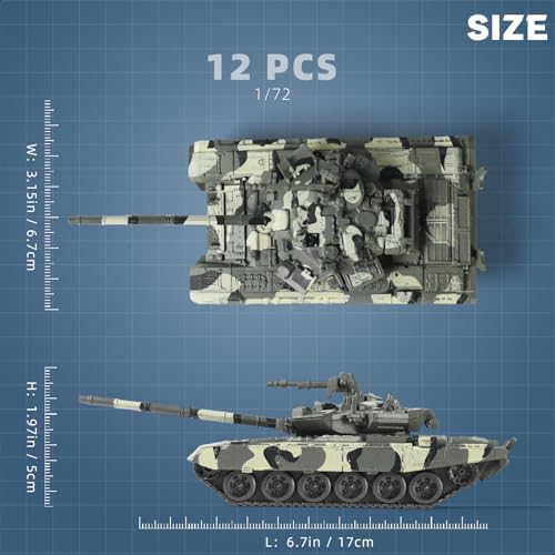 SEBUNAS 1/48 Scale T-90 Main Battle Tank Model Kit - 12 Pieces, Quick Build, Movable Turret, Gift for Adults and Kids