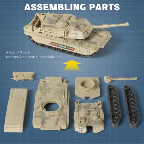 SEBUNAS 1/72 Scale M1A2 Tank Model Kit - Quick Build 9-Piece Set with Rotating Turret