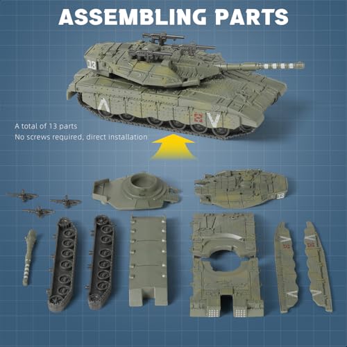 SEBUNAS 1/72 Scale Merkava Tank Model Building Kit - 13 Pieces Quick Build Military Vehicle for Adults and Kids
