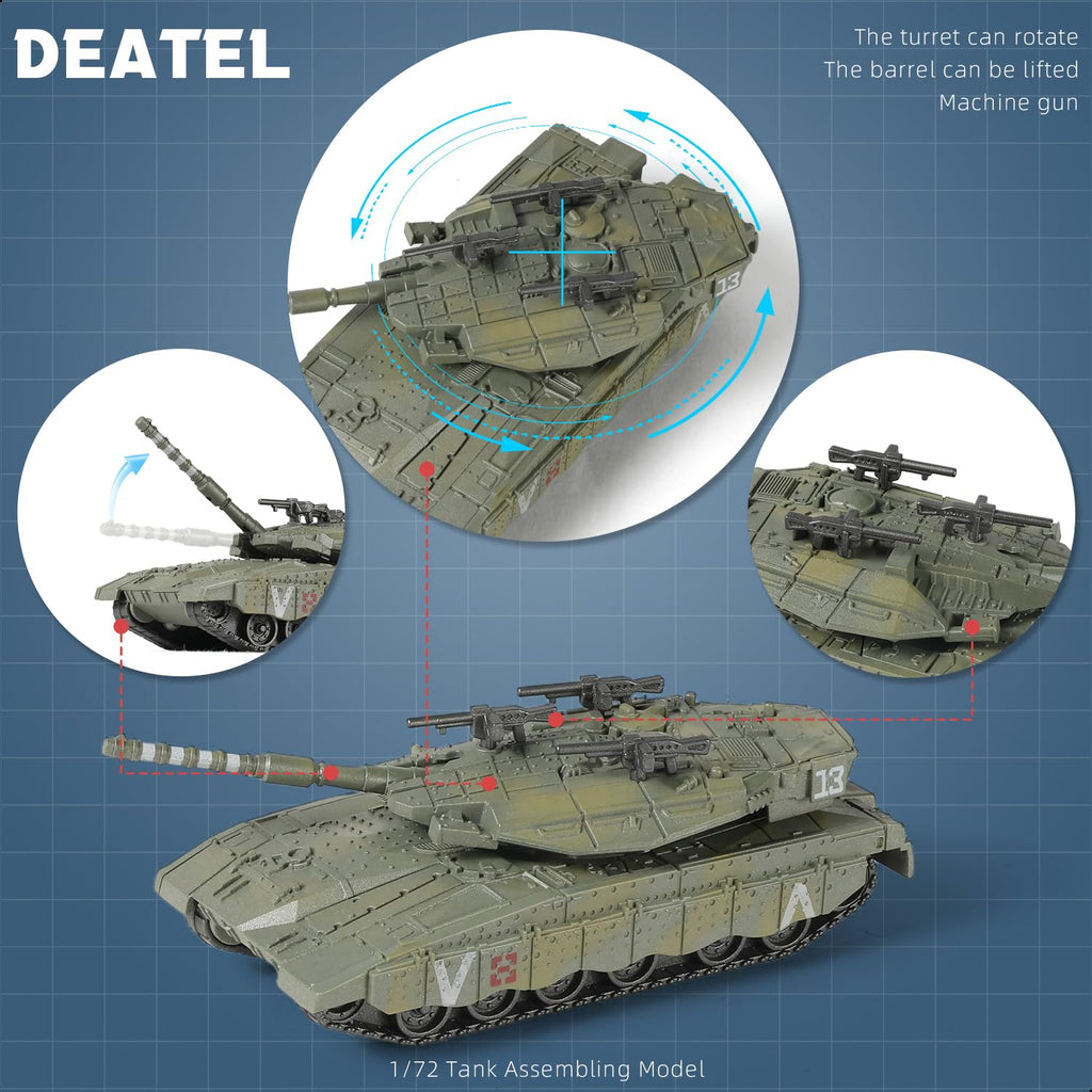 SEBUNAS 1/72 Scale Merkava Tank Model Building Kit - 13 Pieces Quick Build Military Vehicle for Adults and Kids