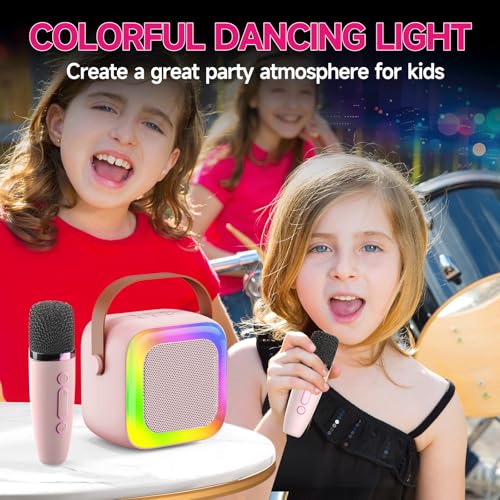 SECULEAD Kids Karaoke Machine - Portable Bluetooth 5.3 Speaker with Built-in Microphone, Pink, for Ages 3-5