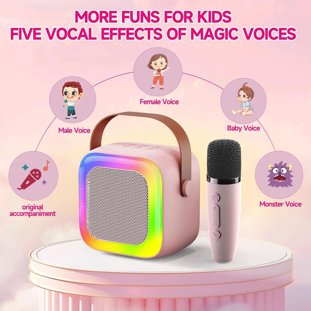 SECULEAD Kids Karaoke Machine - Portable Bluetooth 5.3 Speaker with Built-in Microphone, Pink, for Ages 3-5