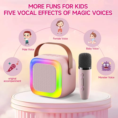 SECULEAD Kids Karaoke Machine - Portable Bluetooth 5.3 Speaker with Built-in Microphone, Pink, for Ages 3-5