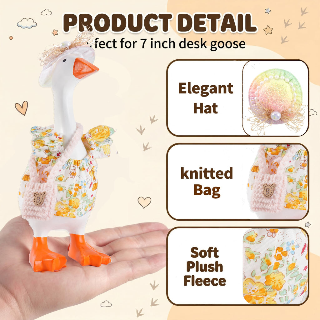 SECVOY 16-Piece Spring/Summer Desk Goose Outfit Set for 7-Inch Geese – Hats, Dresses, Glasses & Ornaments