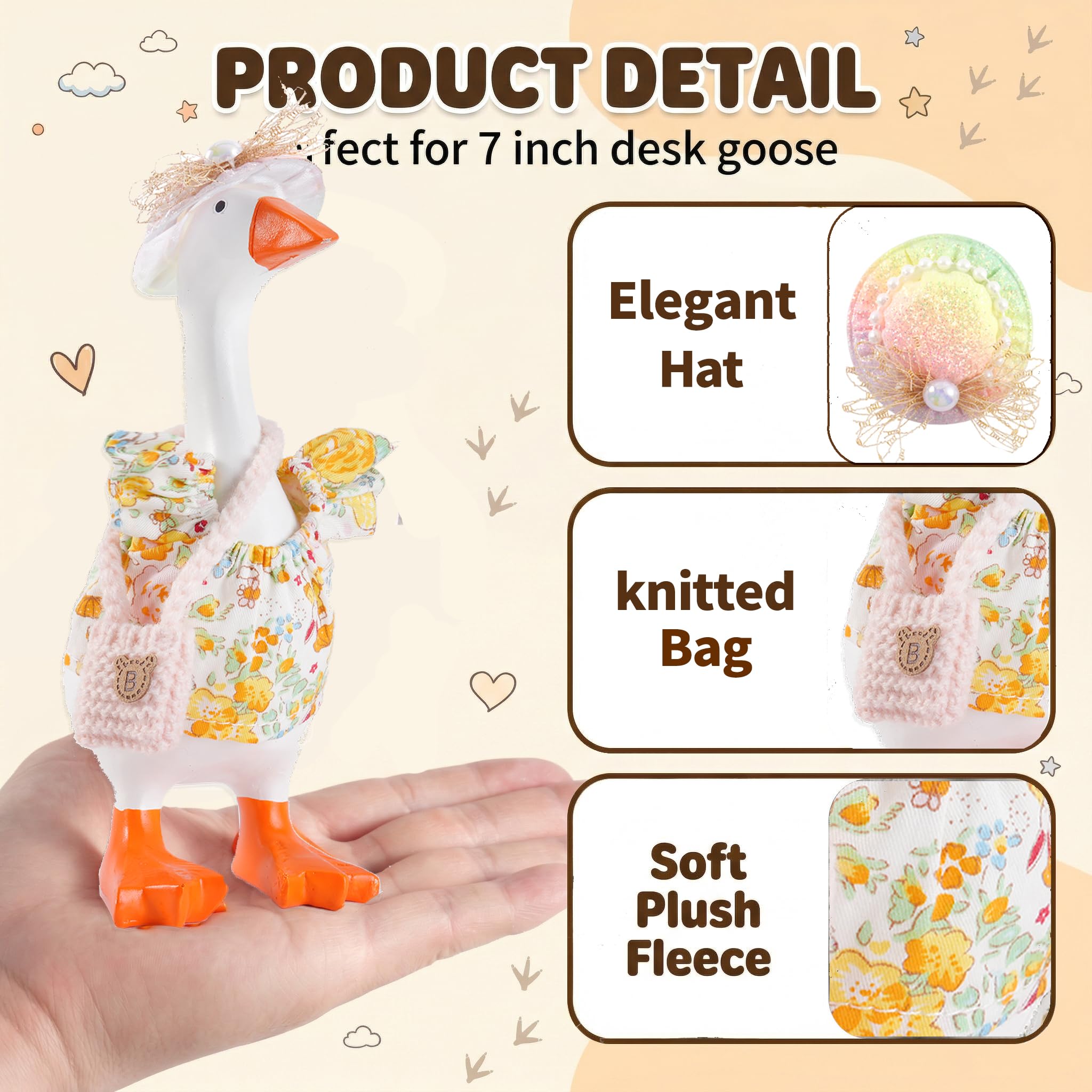 SECVOY 16-Piece Spring/Summer Desk Goose Outfit Set for 7-Inch Geese – Hats, Dresses, Glasses & Ornaments
