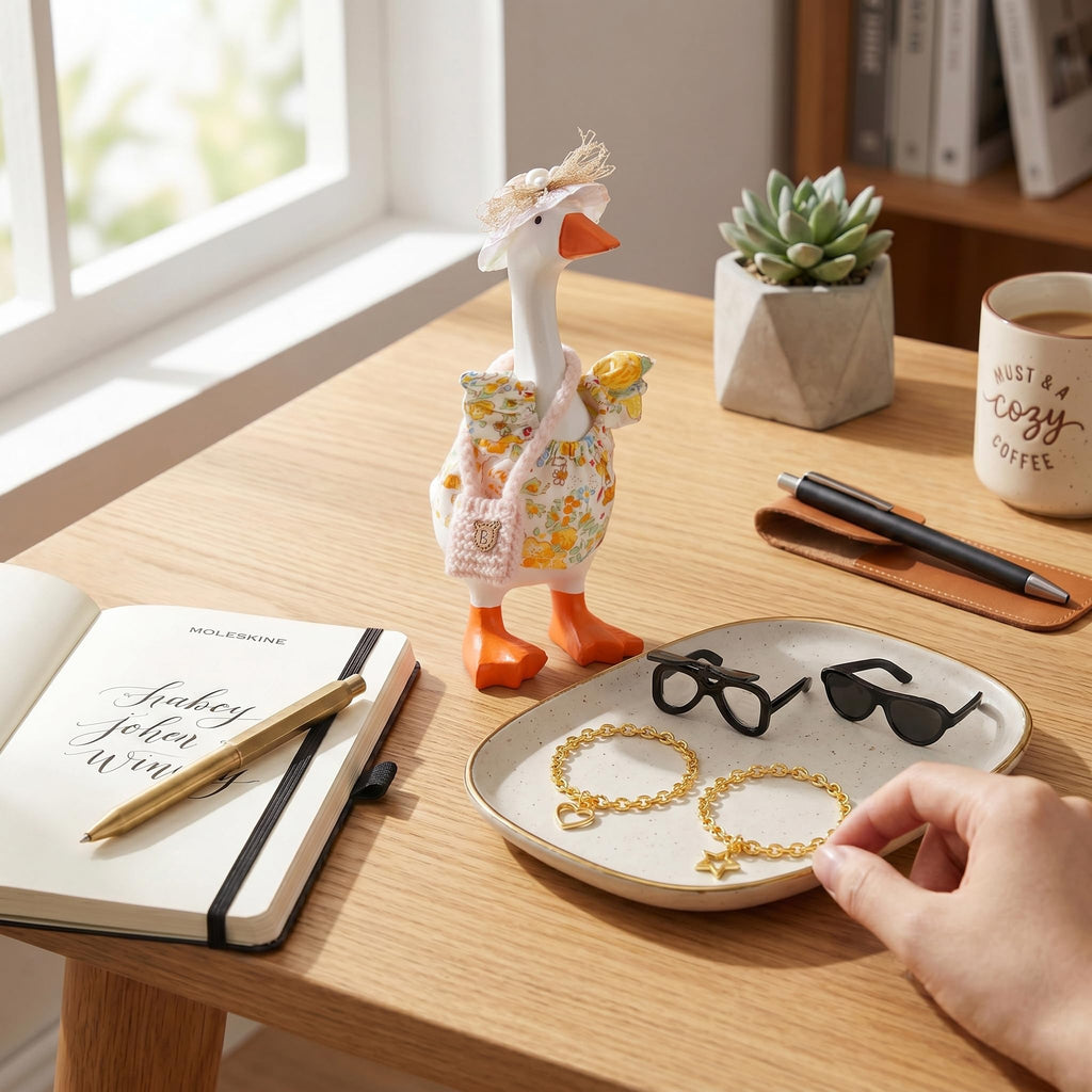 SECVOY 16-Piece Spring/Summer Desk Goose Outfit Set for 7-Inch Geese – Hats, Dresses, Glasses & Ornaments