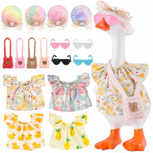 SECVOY 16-Piece Spring/Summer Desk Goose Outfit Set for 7-Inch Geese – Hats, Dresses, Glasses & Ornaments