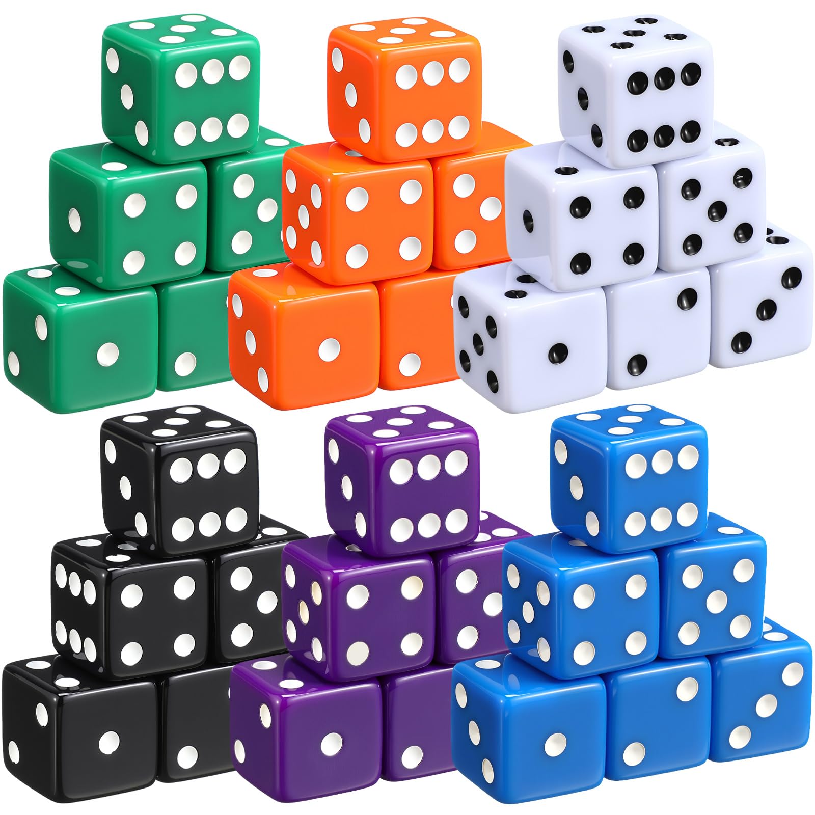 Seenelling 36-Piece 19mm Acrylic D6 Dice Set – 6 Colors for Board Games & Casino Nights