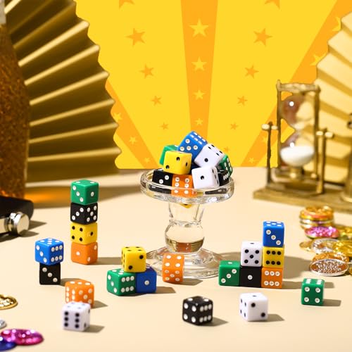 Seenelling 36-Piece 19mm Acrylic Opaque D6 Dice Set - 6 Colors for Board Games, Casino Nights & Party Supplies