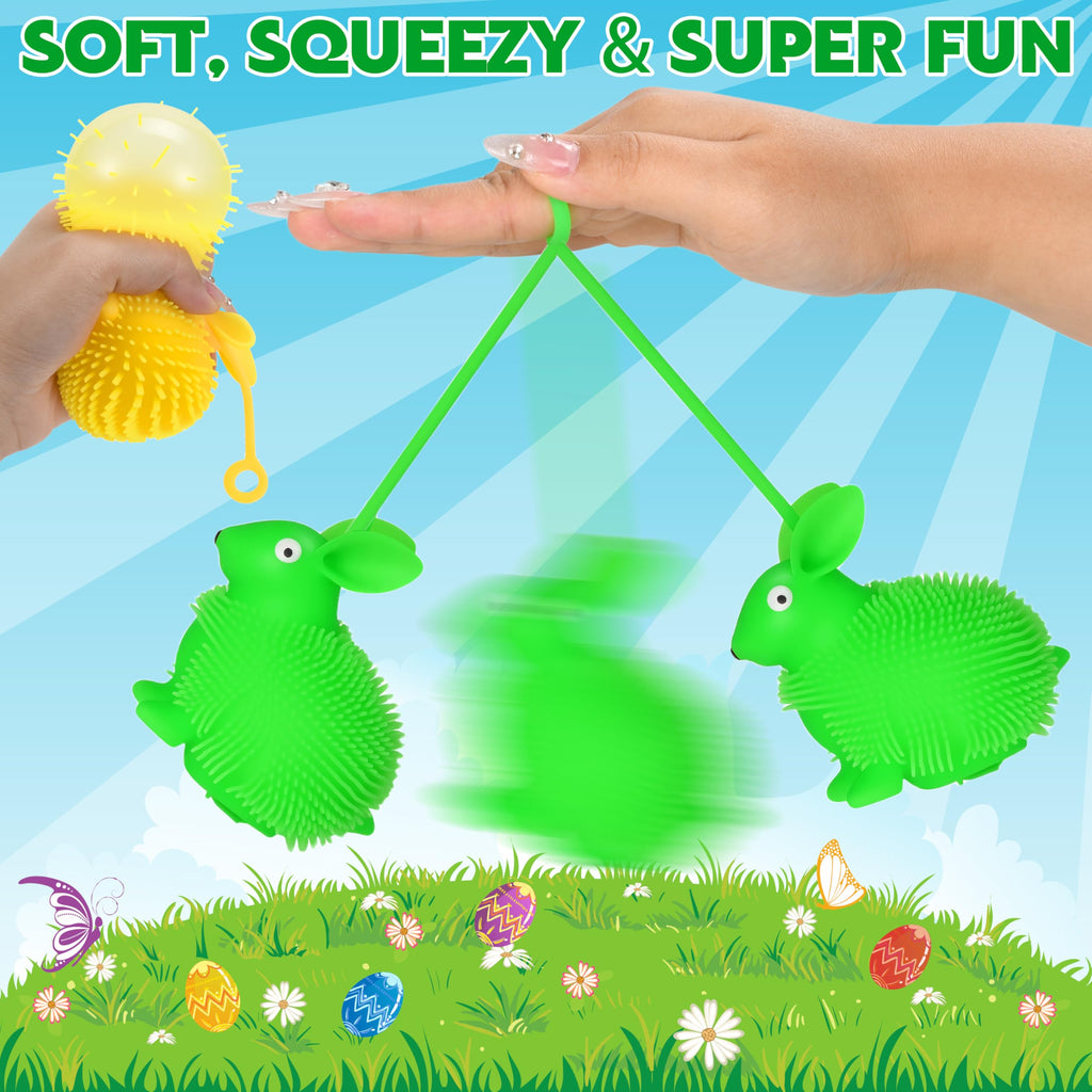 Seifar 12 Pack Easter Eggs with LED Bunny Puffer Balls – Filled Plastic Eggs for Egg Hunts, Basket Stuffers, and Stress Relief Fidget Toys