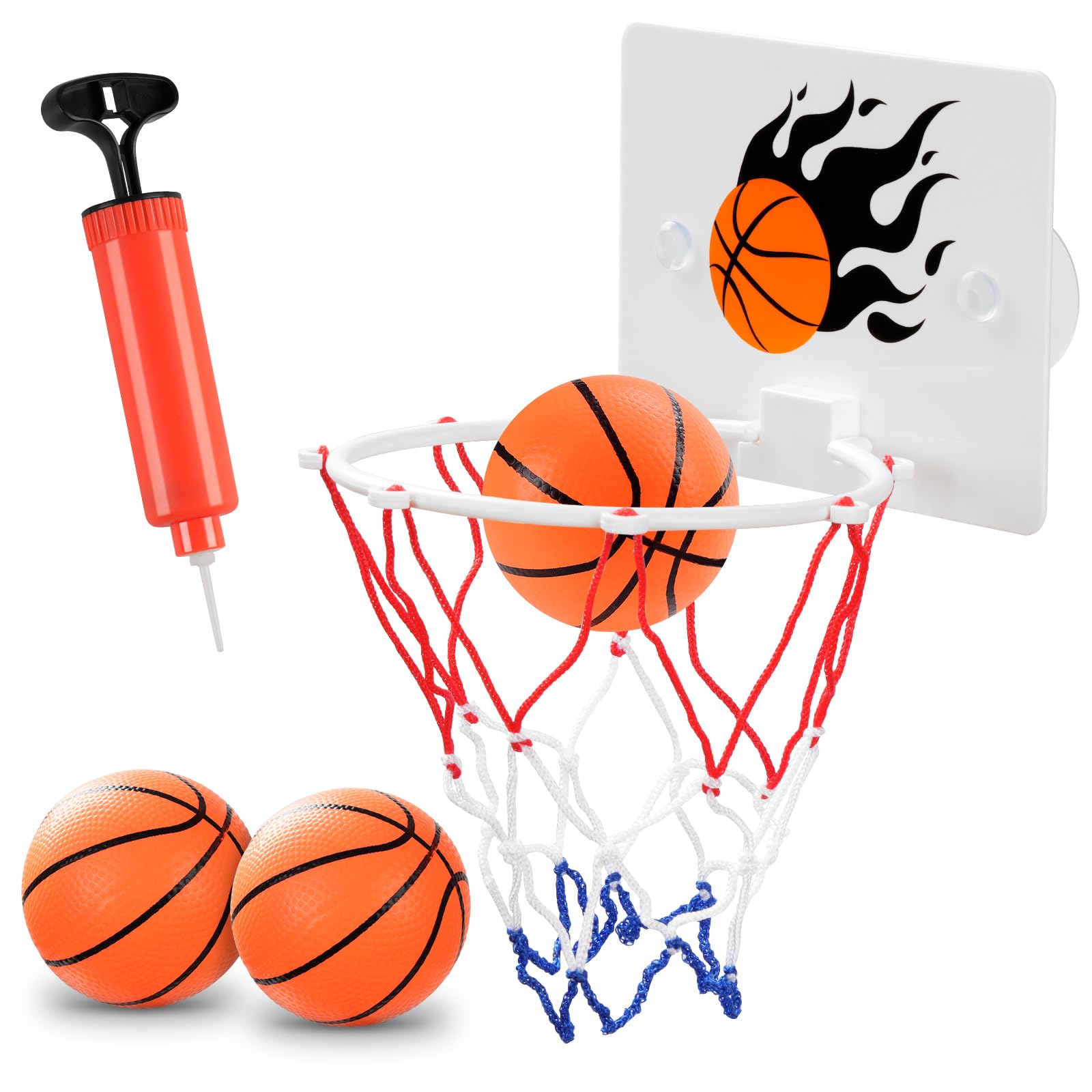 SEISSO Indoor Mini Basketball Hoop - Kids Suction Cup Toy with 2 Balls and Pump
