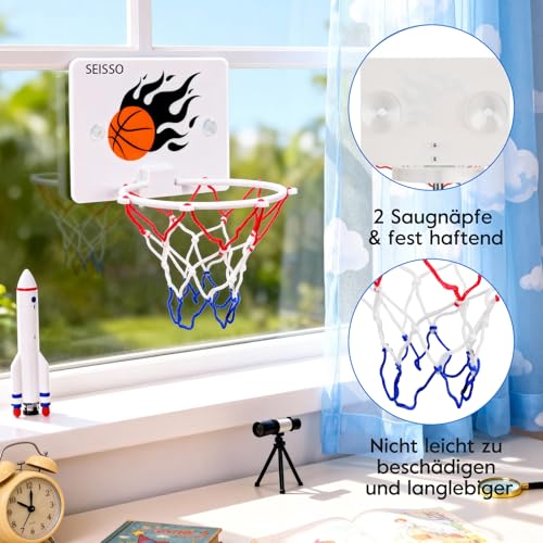 SEISSO Indoor Mini Basketball Hoop - Kids Suction Cup Toy with 2 Balls and Pump