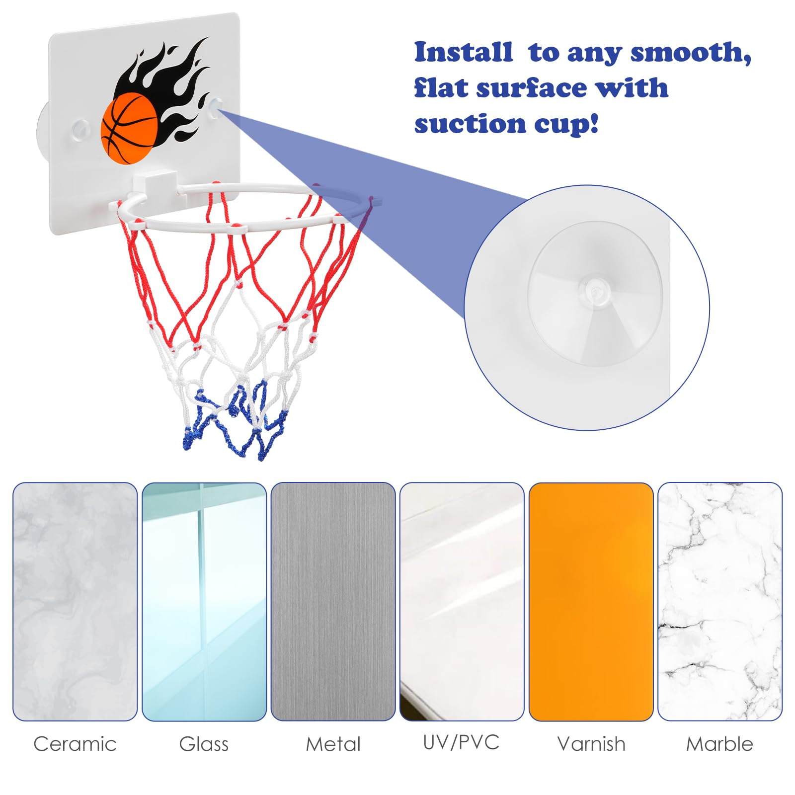 SEISSO Indoor Mini Basketball Hoop - Kids Suction Cup Toy with 2 Balls and Pump