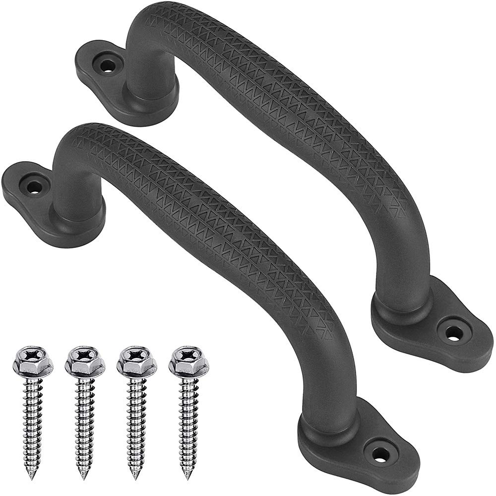 SELEWARE Black Playground Safety Handles – Non-Slip Plastic Grab Handles for Playhouses, Treehouses, Climbing Frames, Swing Sets – 2 Pack, 300 lb Capacity