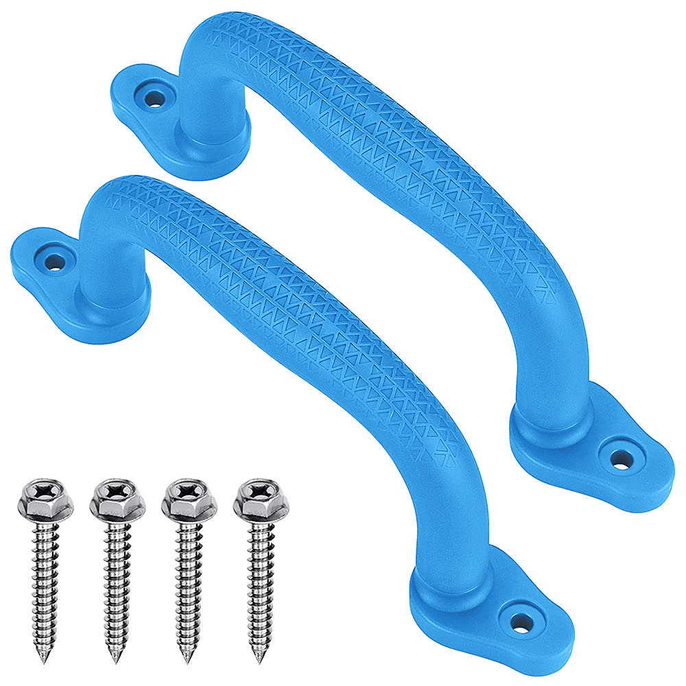 SELEWARE Blue Non-Slip Playground Safety Handles - 2 Pack for Playhouse, Treehouse, Climbing Frame